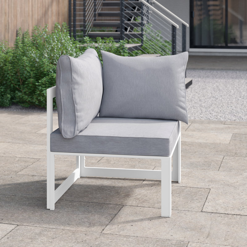Fauteuil de patio d'extérieur avec coussin Fleetwood, Blanc, Gris foncé