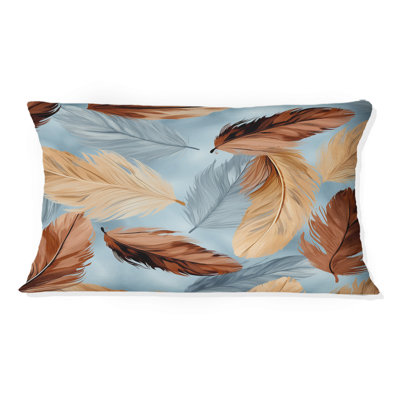 Coussin décoratif rétro à motif de plumes de bohème bleu et orange II