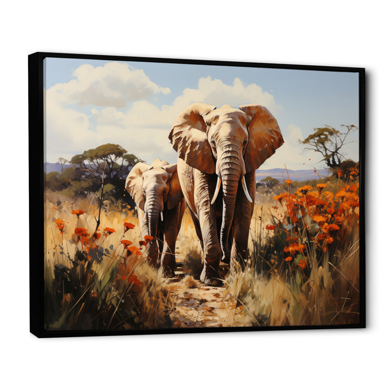 «Elephant Family Harmony», reproduction sur toile, H 12 po x l 20 po x P 1 po, Cadre flottant noir