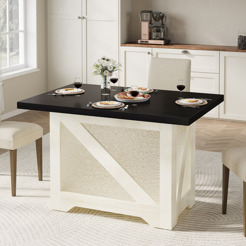 Table de salle à manger de 47 po pour 4 personnes, rectangulaire, translucide, base en X en acrylique, plateau épais de 1,8 po, table seulement
