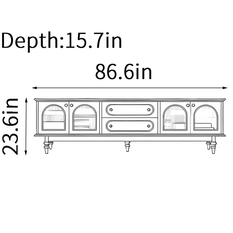 Meuble télé simple et rétro de style américain, H 23,6 po x L 86,6 po x l 15,7 po