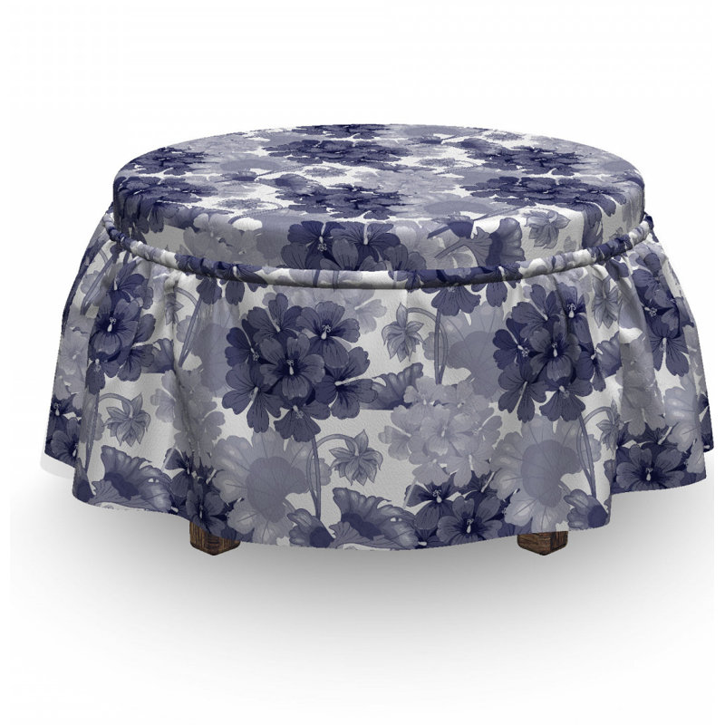 Housse pour repose-pieds à coussins carrés, Bleu / gris floral 3