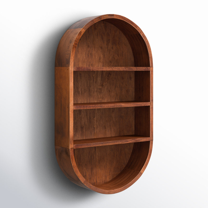 Walnut Brown Oval Floating Wood Wall Shelf