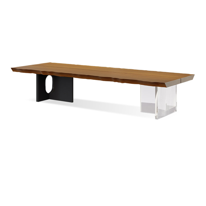 Table de conférence brun noisette + bois massif noir + fer + acrylique, H 29,53 po x L 110,24 po x l 39,37 po