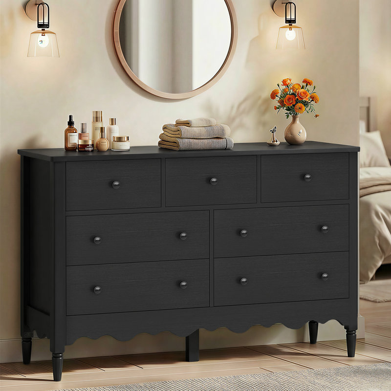 43.3" Dresser with Wood Drawers, Black