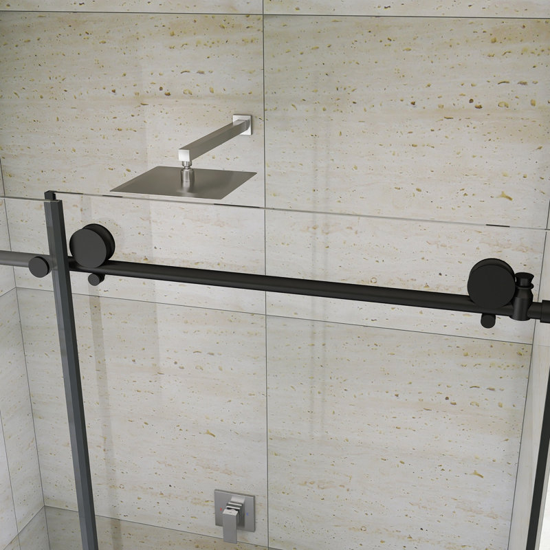 56-60 "W X 60" H Frameless Sliding Shower Door In Matte Black Finish, Matte Black