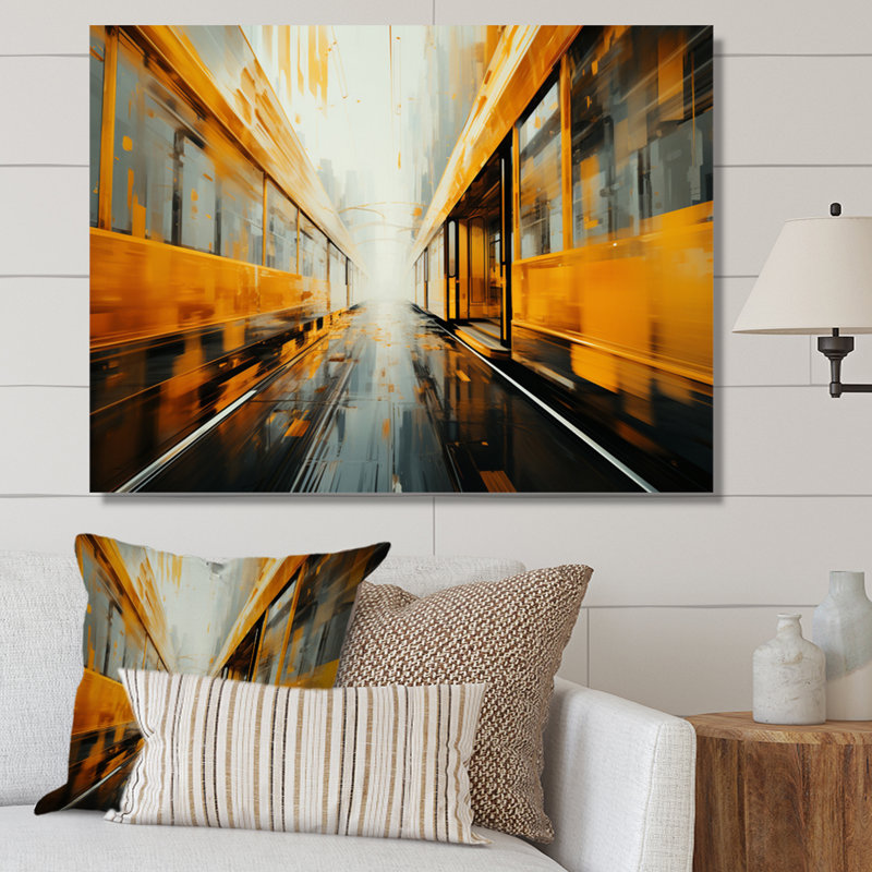 Yellow Train Translucent Rhythms II - Transportation Wall Decor, H 12 po x l 20 po x P 1 po, Toile tendue