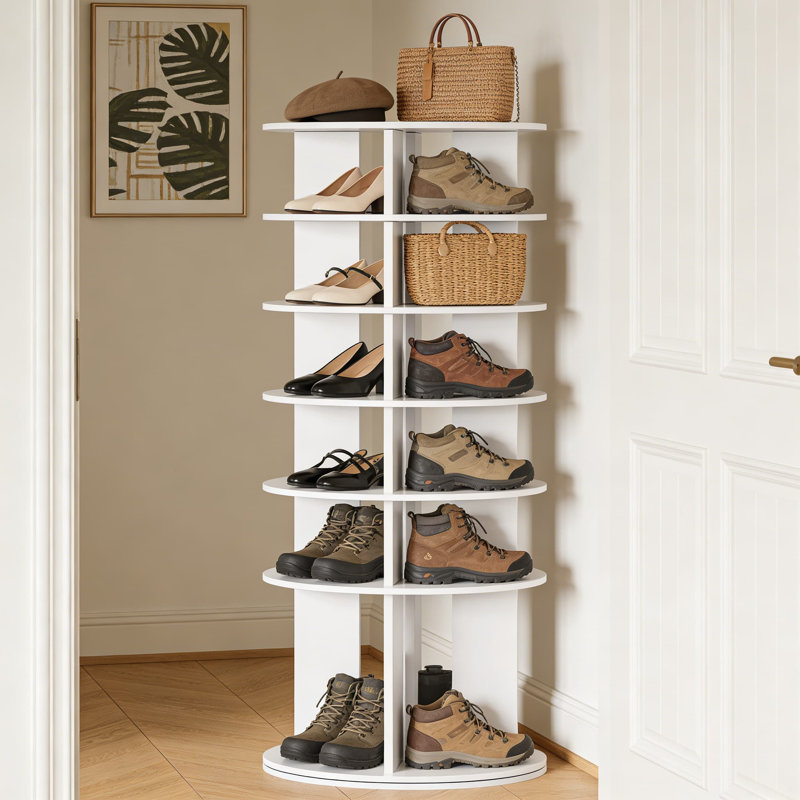 Étagère à chaussures rotative à 6 niveaux avec base pivotante à 360 °, rangement vertical peu encombrant pour chaussures, bottes, sacs à main et accessoires