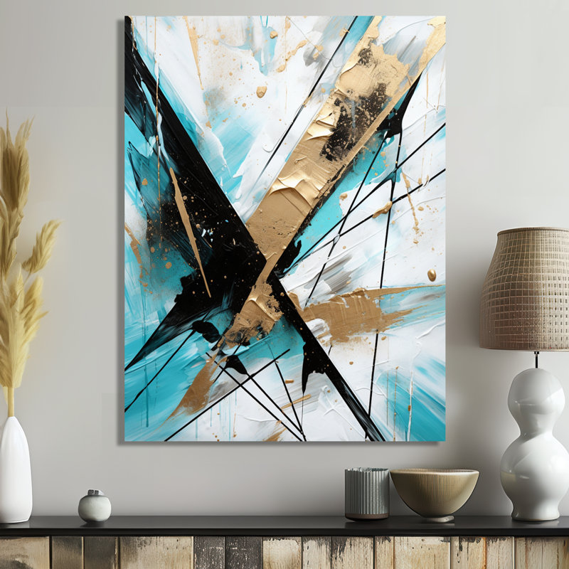 Dimensions diagonales or noir - art abstrait mural, Toile tendue, H 32 po x l 16 po