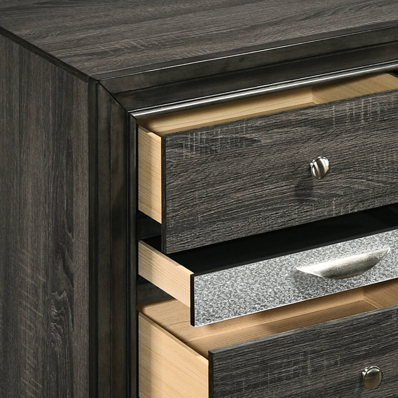 Table de chevet grise 3 chambres - aspect rustique élégant, H 26,5 po x l 17,5 po, tiroir en bois d'hévéa doublé de feutre pour style contemporain, compartiment de rangement 26,5 po x 26,5 po x 17,5 po