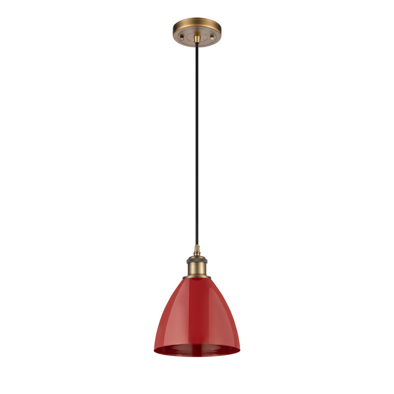 Luminaire suspendu conique 1 lumière, Rouge, Laiton brossé