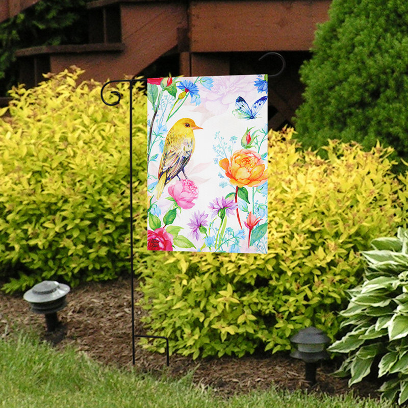 Whimsical Bird Spring Burlap Garden Flag