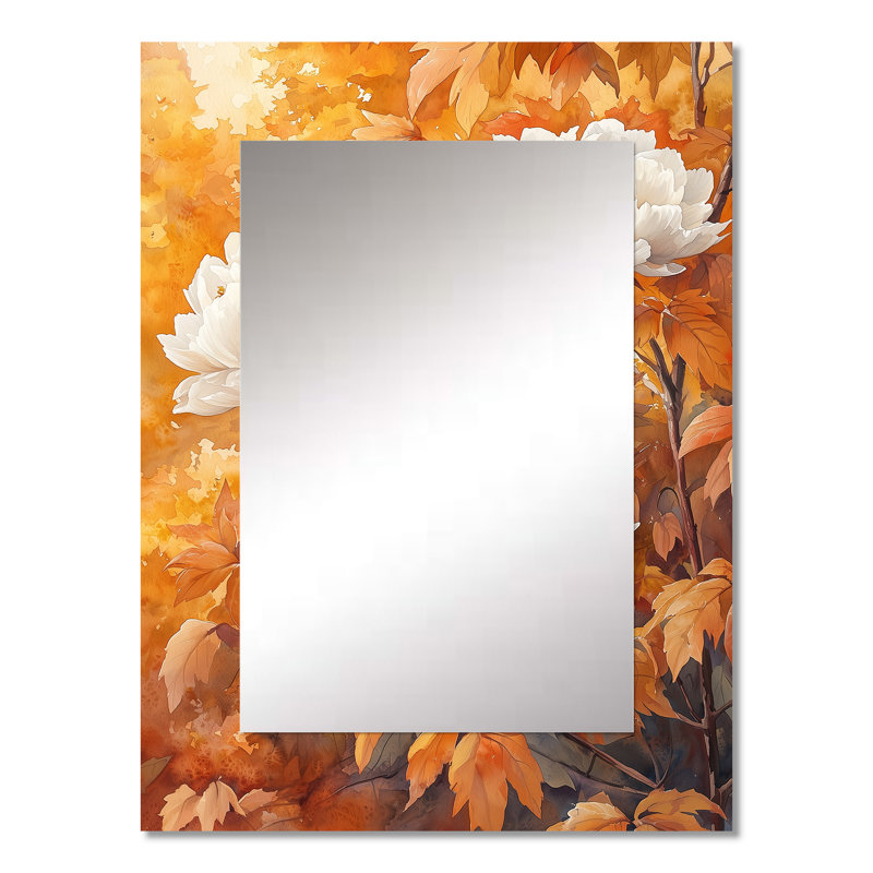 Pivoine par le sapin érable d'automne III - grand miroir de pivoines, décor de miroir mural traditionnel, 32 po x 24 po