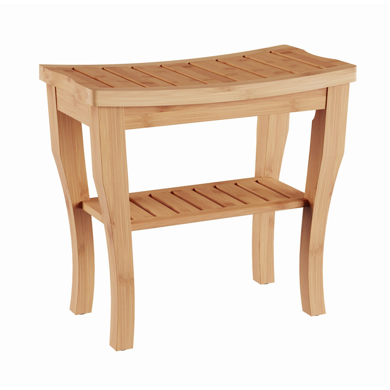 19" Wide Shower Bench-Water Resistant Natural Eco-Friendly Bamboo with Storage Shelf for Bathroom, Spa or Sauna