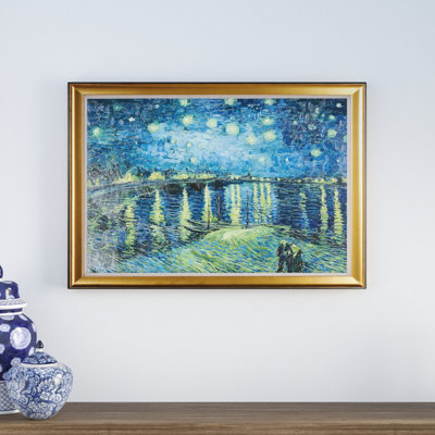 « starry night over rhone », reproduction de peinture à l’huile encadrée dorée sur toile