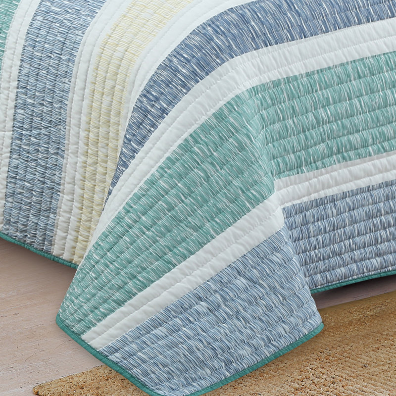 Green and Blue Reversible Microfiber Twin Quilt Set