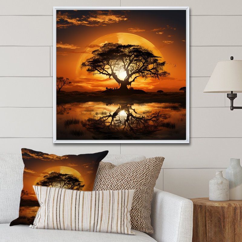 Arbre africain harmonieux 2 - art mural arbre, Blanc, H 30 po x l 30 po