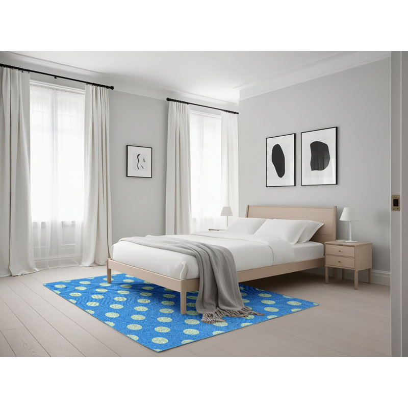 Tapis bleu/vert à motifs Hollingshead, Rectangle 5 pi x 7 pi