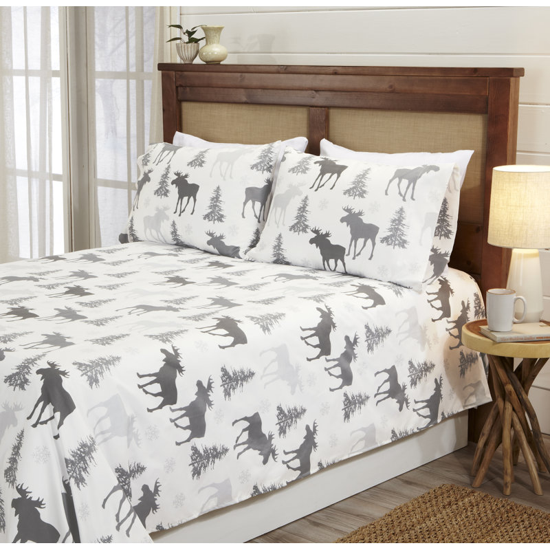 King Size Lodge Forest Trail Printed Microfiber Sheet Set