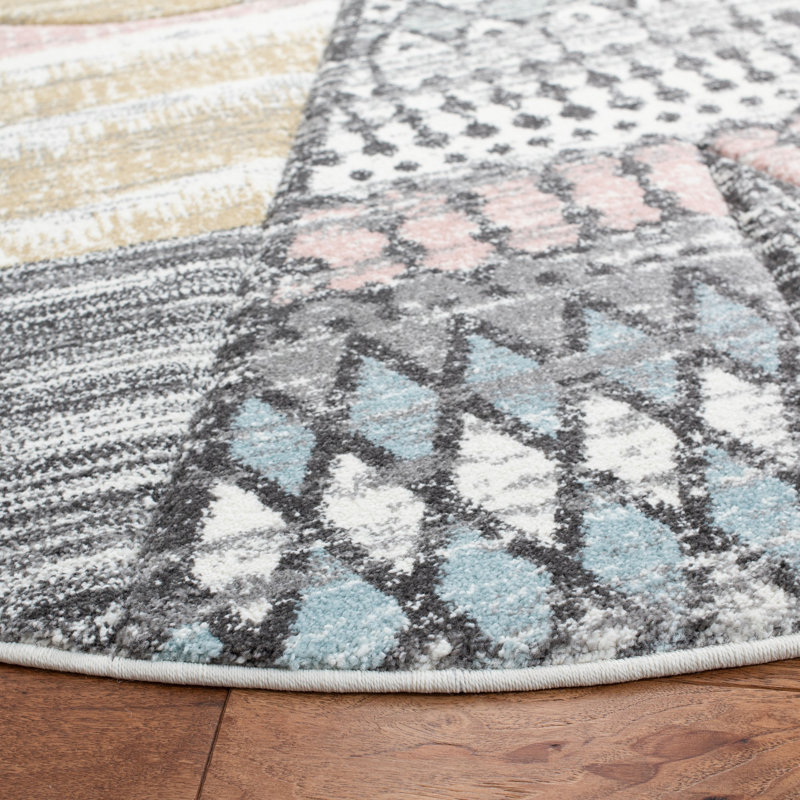 Tapis gris / rose Highland Creek, Carré 5 pi 3 po