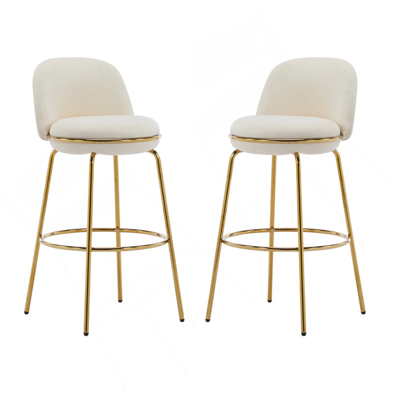 Rio Claro Indoor Metal Upholstered Barstool, Gold Finished Frame And Beige Upholstery, Set Of 2, Beige