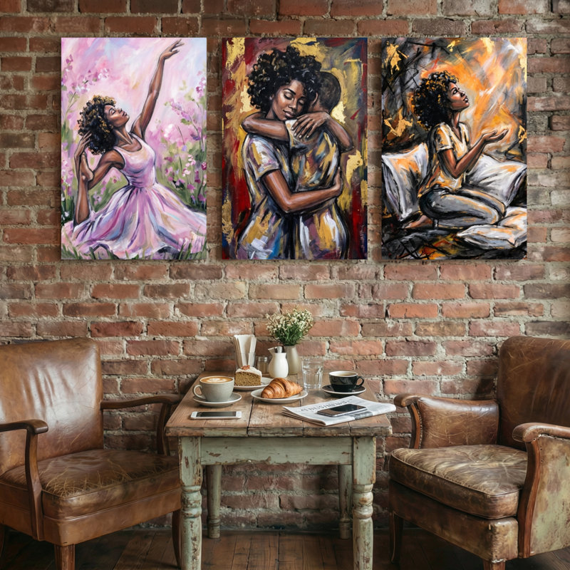 «Abstract Dancing Woman Hugging Prayer Pose», ensemble de 3 impressions sur toile, 18” H x 36” W