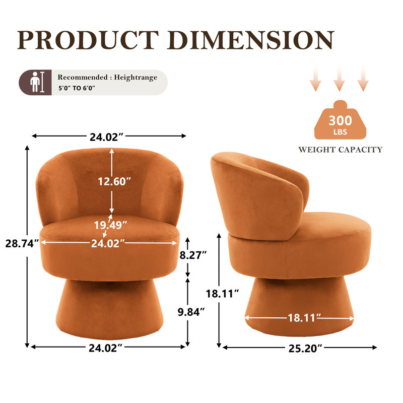 Fauteuil demi-tonneau pivotant en tissu de 32,3 po de largeur, fauteuil d'appoint rembourré résistant aux taches avec rotation à 360 °