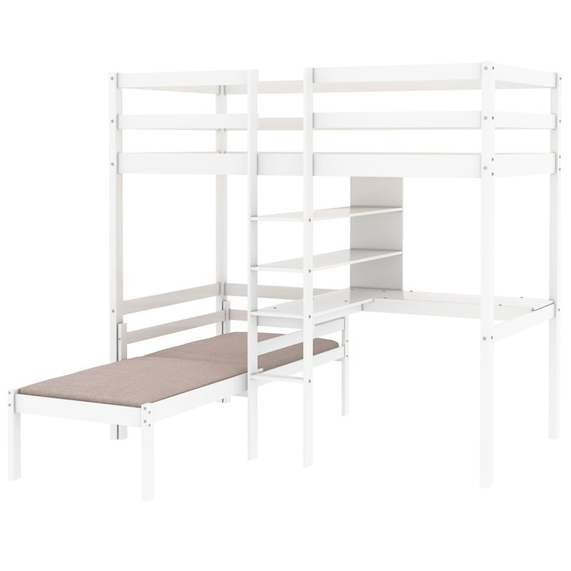 Lit mezzanine convertible avec bureau en L