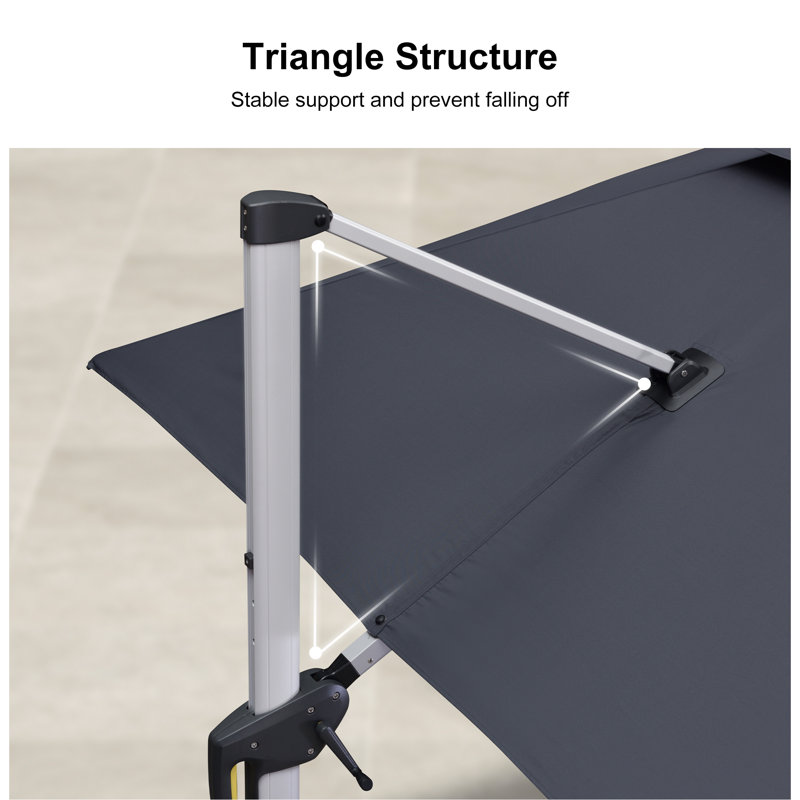 108'' x 132'' Rectangular Cantilever Umbrella withPatio Umbrella with Base in Ground, Gray
