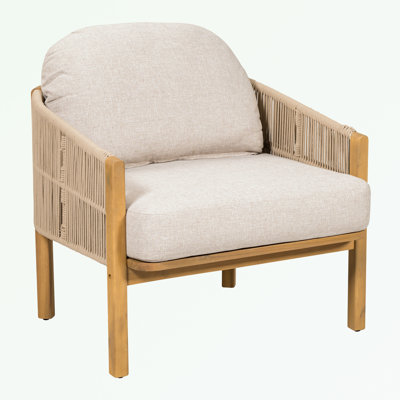 Fauteuil club d'extérieur en bois avec coussin