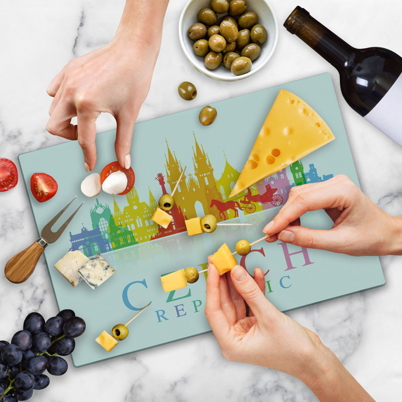 Ambesonne Prague Cutting Board Large Size Rainbow Colored Composition Multicolor