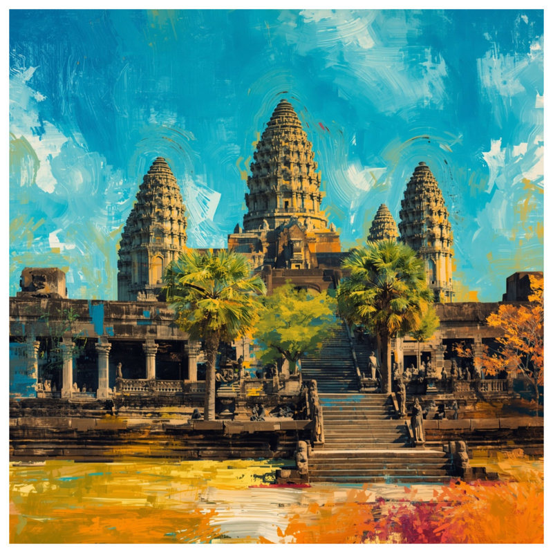 Coussins Angkor Wat, 14 x 14 inches