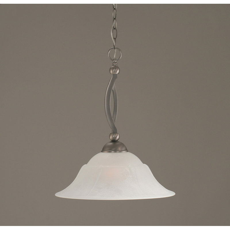 Bow Chain Hung Pendant Glass, Brushed Nickel, 19", Raspberry Crystal