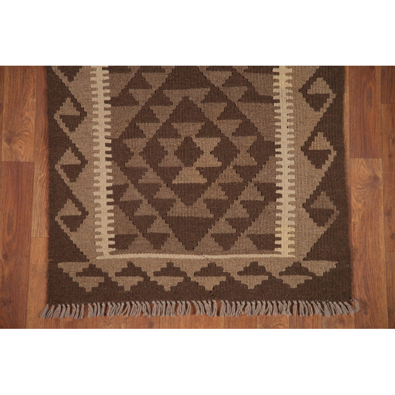 Brown Kilim Reversible Wool Area Rug 3x4