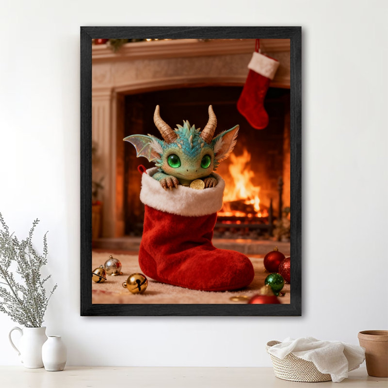 «Black Christmas Vintage», joli petit dragon, art mural, impressions de style rétro, H 25 po x l 17 po