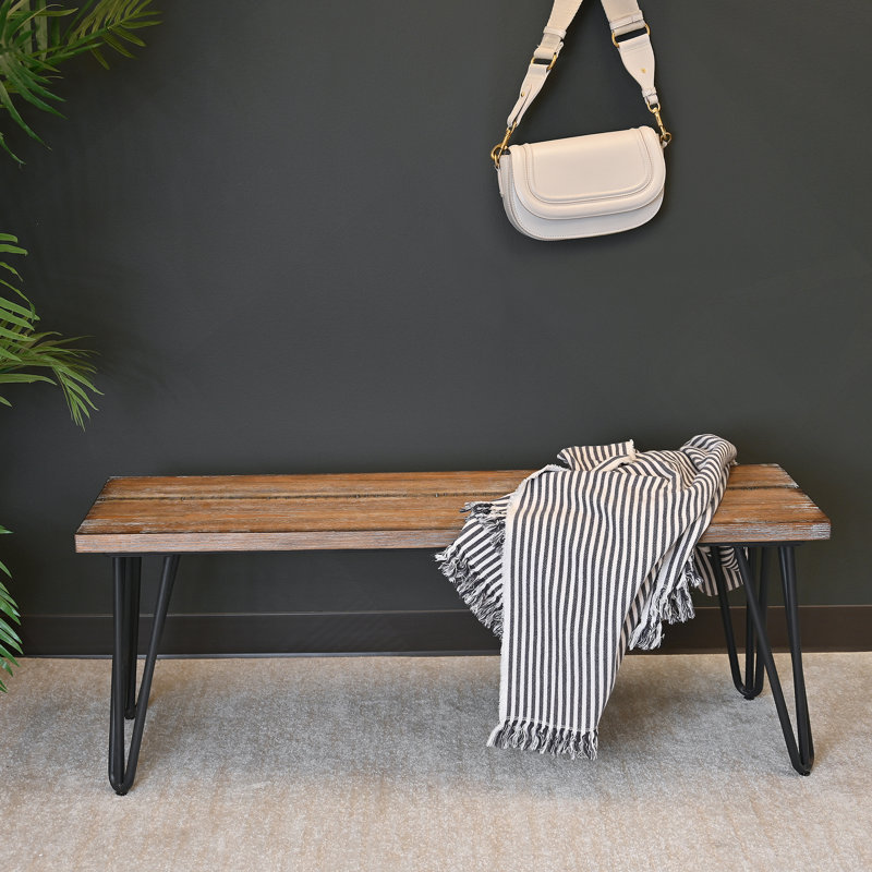 Wood Dining Bench, Rustic Dark Pine Finish