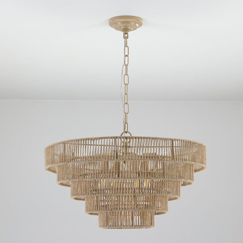 5 Tier 8 Light Raffia Dimmable Chandelier