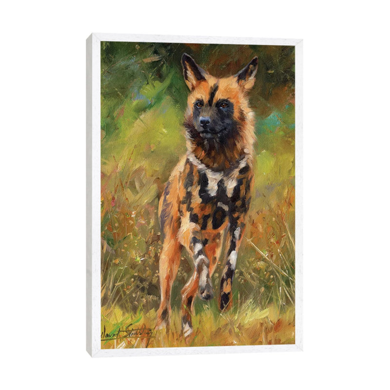 African Wild Dog 1 Piece Wall Art on Canvas, 66.04 cm H x 45.72 cm W, White Floater Framed
