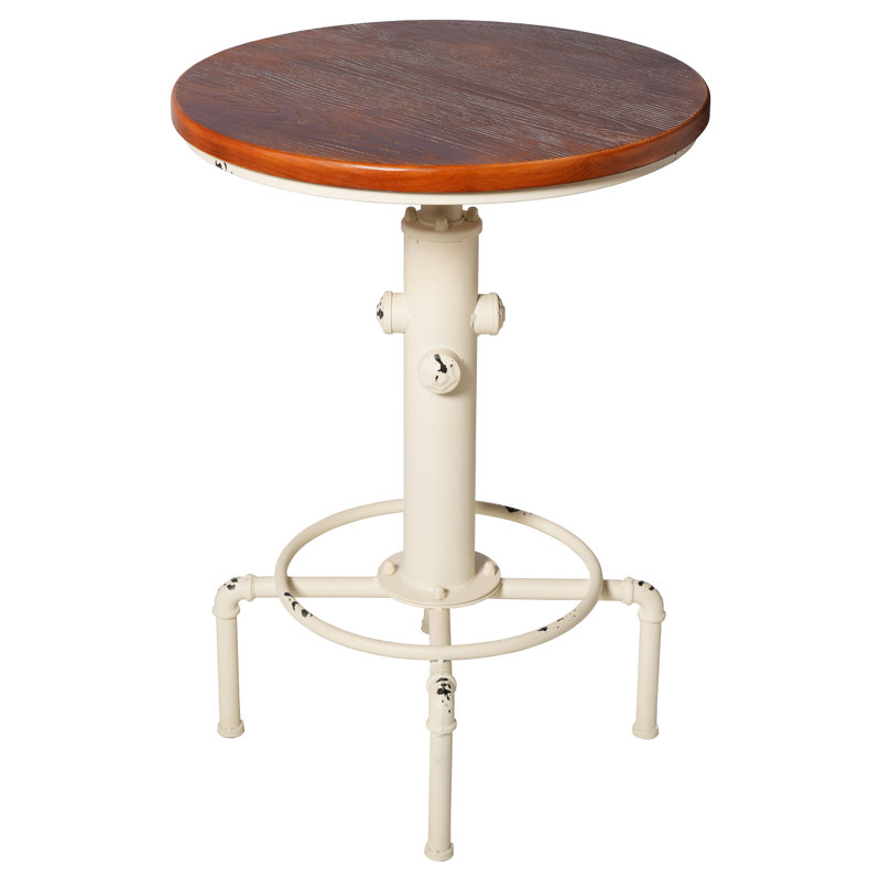 Industrial Bar Table 32.28"-36.22" Height Adjustable Swivel Round Wood Tabletop 23.62" Dia, Kitchen Dining Office Coffee Bistro Pub Table