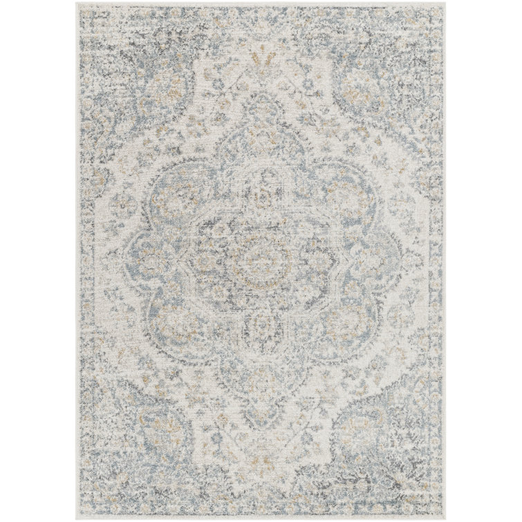 Dendall Oriental Machine Woven Polypropylene Area Rug in Gray/Pale Blue
