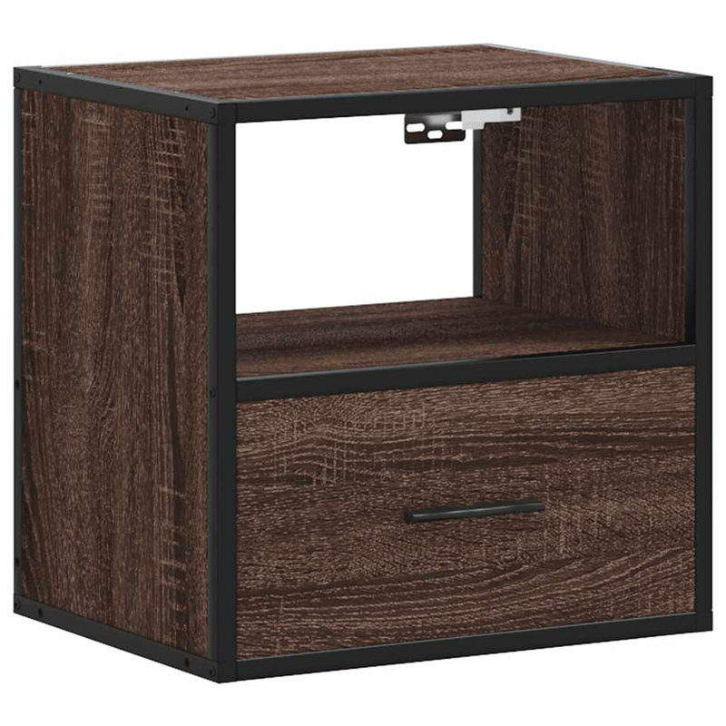 40cm W Metal Bedside Table, Brown oak