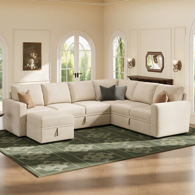 Canapé modulaire en U avec rangement Abramson, Beige Polyester