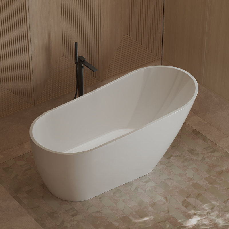 Monblari 59" X 29.5" Acrylic Freestanding White Soaking Bathtub With Overflow And Pop-Up Drain For Bathroom, Glossy White