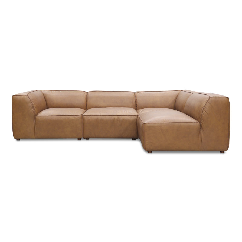 Upholstered L-Shaped Sectional Right Hand Facing, Tan Genuine Leather