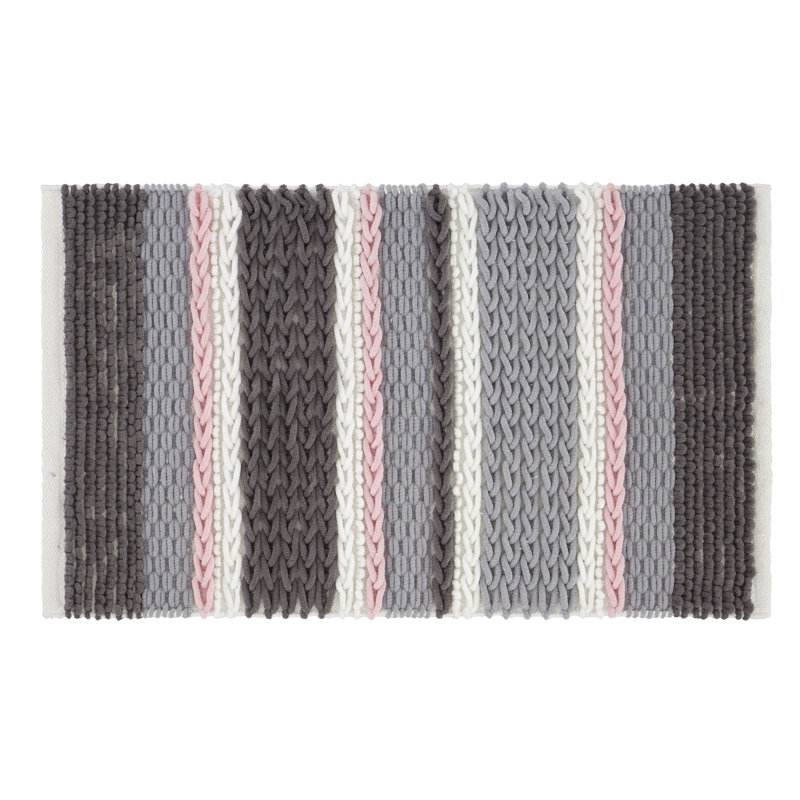 Textured Stripe Rectangular Bath Mat, Pink
