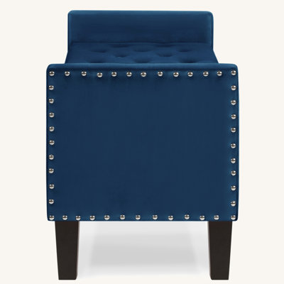 Upholstered Tufted Button Storage Bench With Nails Trim,Entryway Living Room Soft Padded Seat With Armrest,Bed Bench -Navy
