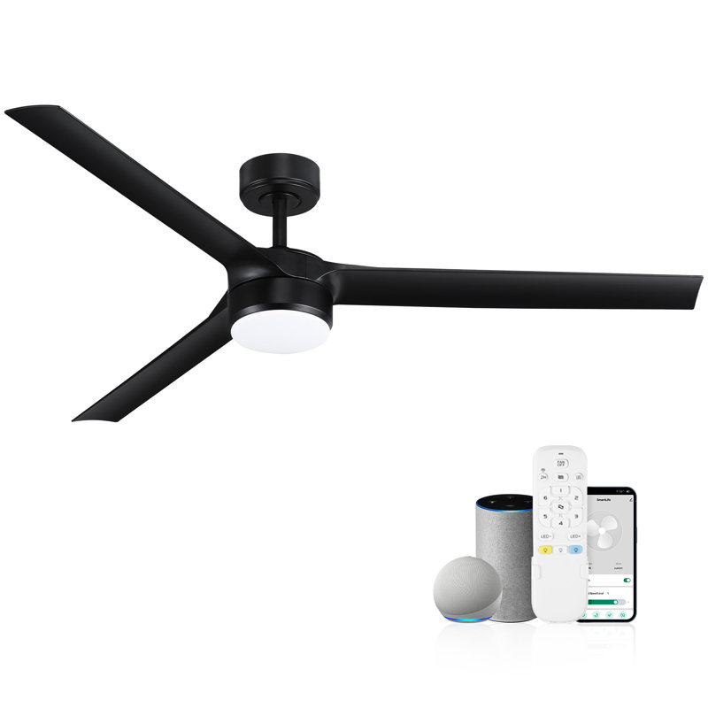 Ventilateur de plafond intelligent à 3 pales intérieur / extérieur avec lumière DEL, télécommande et contrôle WiFi / Alexa, moteur à courant continu silencieux, à intensité variable, pales réversibles
