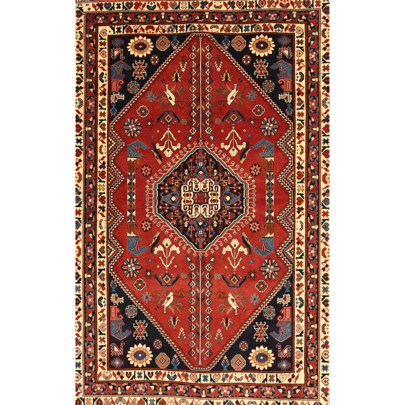 Tapis rouge / noir en laine Medzarents, Rectangle 7 pi x 10 pi