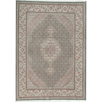 Tapis vert clair et crème noué à la main de haute qualité