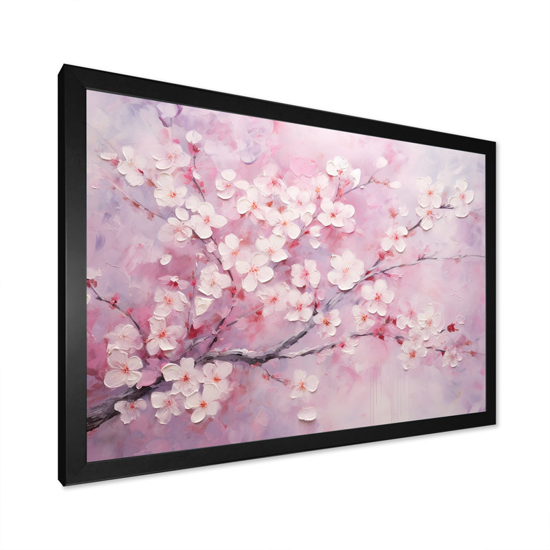 Minimalisme cerisier rose sur toile, H 24 po x l 32 po x P 1 po, Cadre simple noir